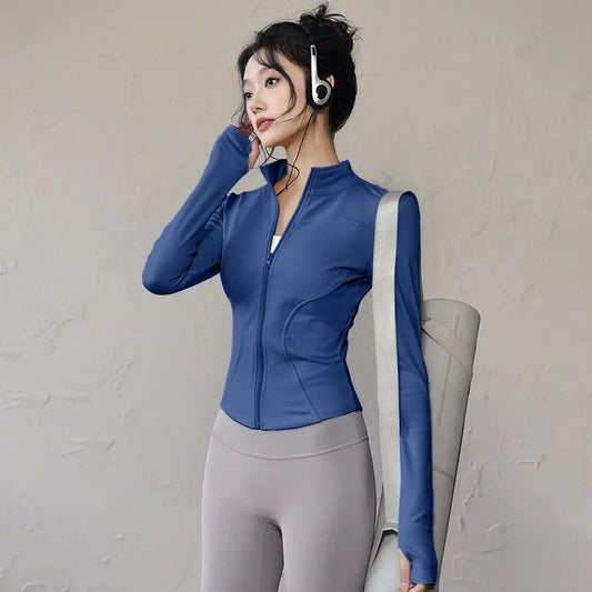 Sunscreen Drying Sports Coat Women Tight Top Yoga Jacket Long Sleeve Zipper Jacket Running Fitness Slim Workout Coat Sportswear