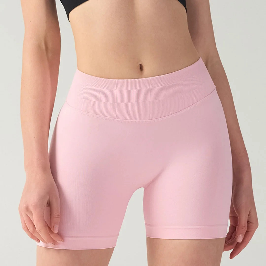 Pilates knit shorts medium intensity training high stretch peach hips no awkward lines casual fitness