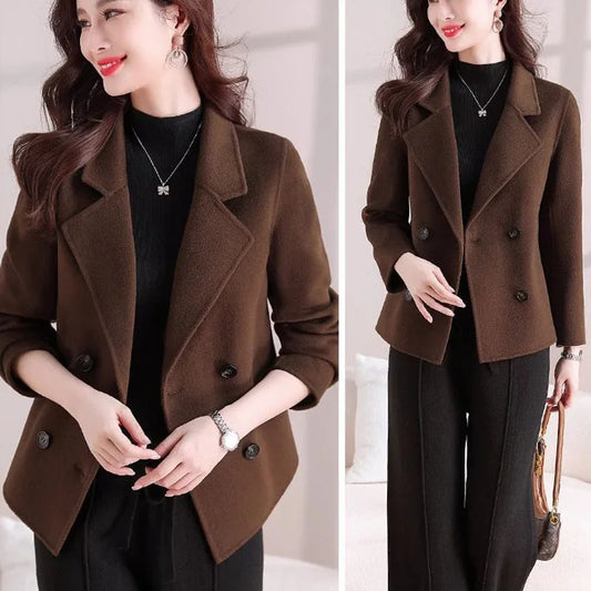 Jacket 2025 Autumn Winter New Woolen Coat Women's Fashion Foreign Jackets Slim Suit Collar Short Outerwear Female Overcoat