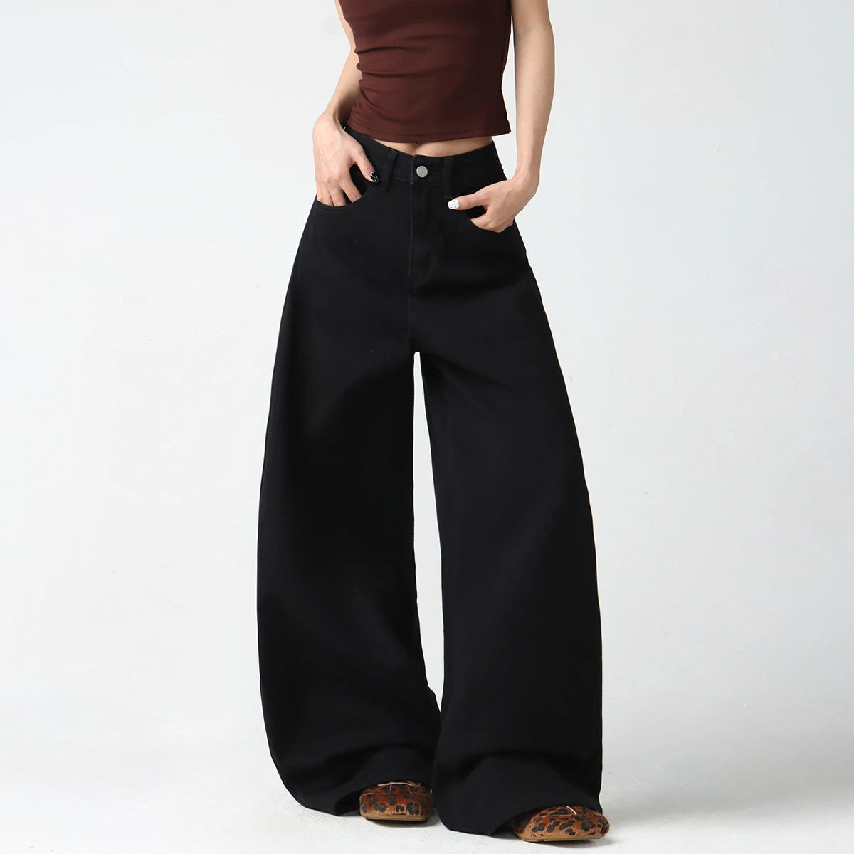 Women's Simple Black Jeans, Stylish High-Waist Pants For Going Out, Comfortable, Loose, Soft, Breathable, Everyday Versatile Wide-Leg Pants