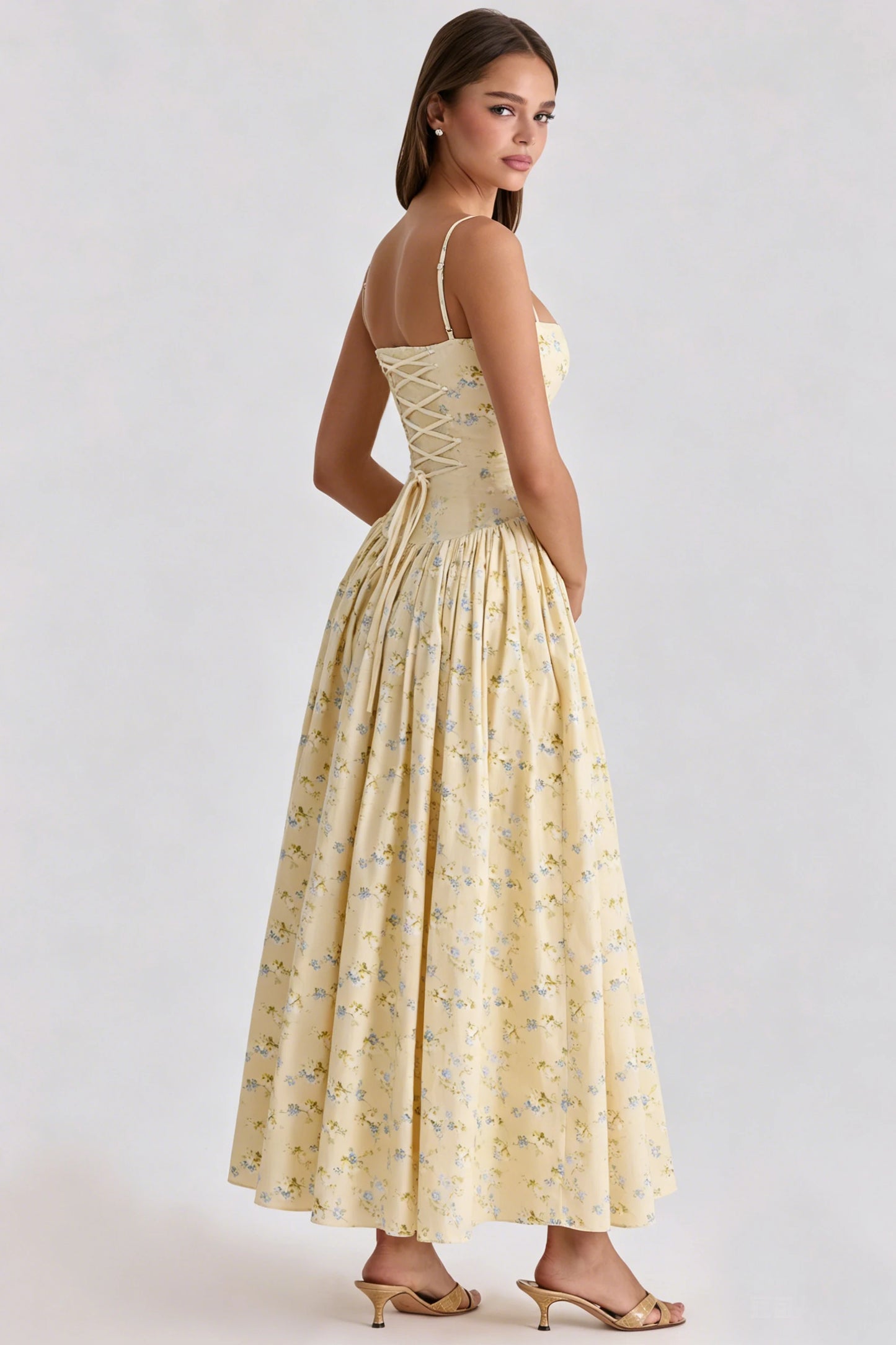 Mingmingxi Women Long Floral Print Spaghetti Strap Maxi Dress Summer Elegant Lace Up Dress Flowy Holiday Party Beach Wear Dress