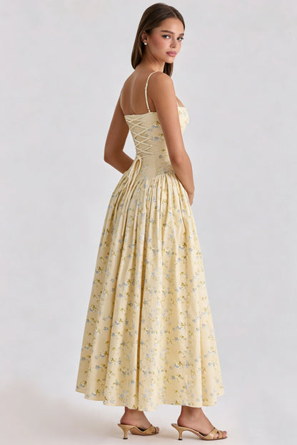 Mingmingxi Women Long Floral Print Spaghetti Strap Maxi Dress Summer Elegant Lace Up Dress Flowy Holiday Party Beach Wear Dress