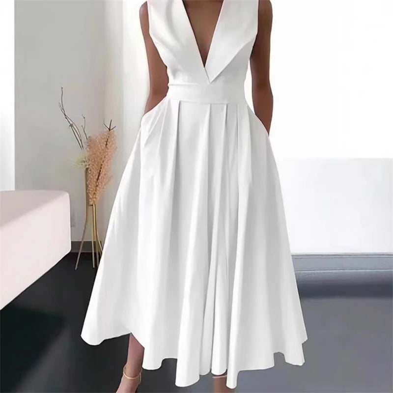 Women's Elegant Evening Cocktail Maxi Dresses 2026 High Waisted Deep V-Neck Sexy Dress For Woman Party Wedding Guest