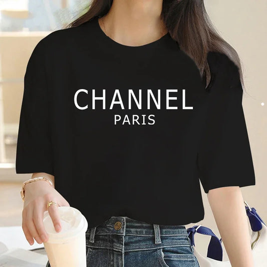 Luxury Brand Womens Casual Elegant Fashion CHANNEL Graphic T-shirt Fashion Harajuku Kawaii T-shirt Women's Y2K Clothing