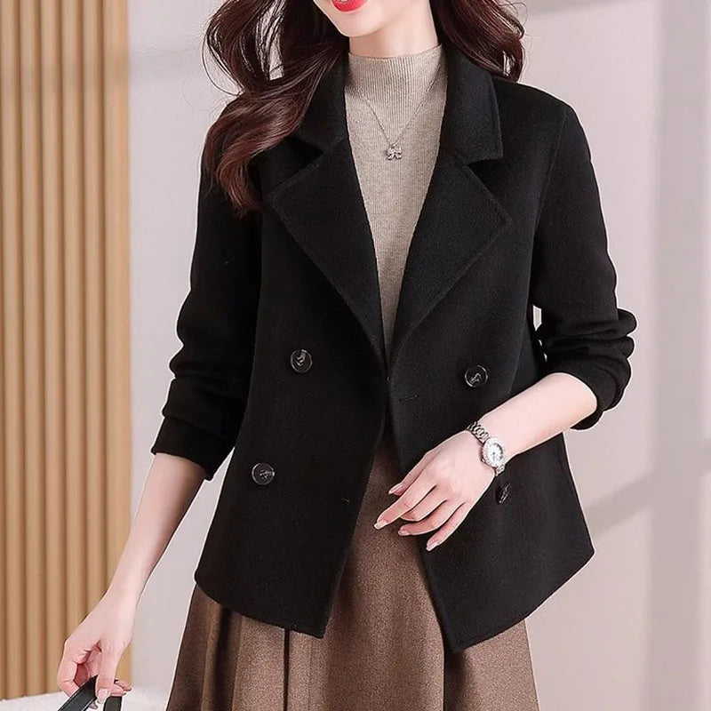 Jacket 2025 Autumn Winter New Woolen Coat Women's Fashion Foreign Jackets Slim Suit Collar Short Outerwear Female Overcoat
