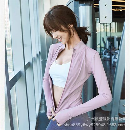 Sunscreen Drying Sports Coat Women Tight Top Yoga Jacket Long Sleeve Zipper Jacket Running Fitness Slim Workout Coat Sportswear