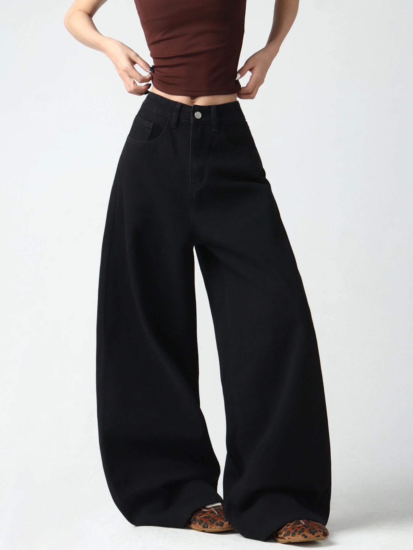 Women's Simple Black Jeans, Stylish High-Waist Pants For Going Out, Comfortable, Loose, Soft, Breathable, Everyday Versatile Wide-Leg Pants