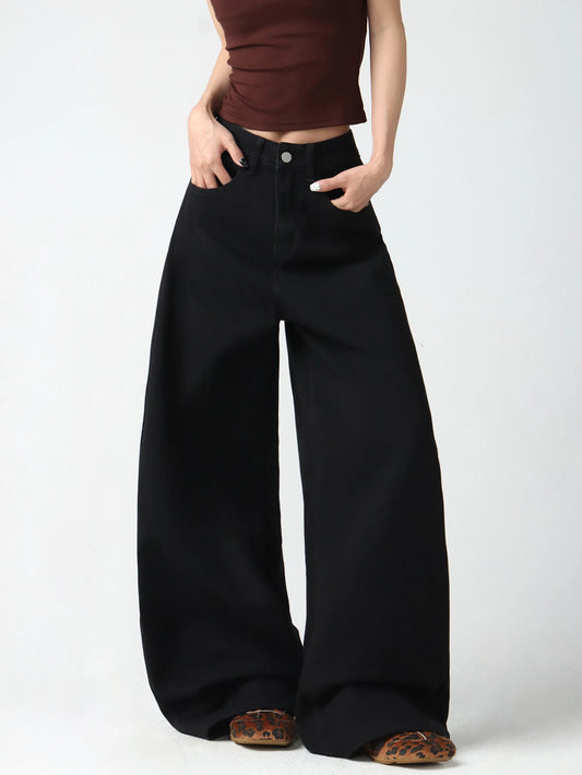 Women's Simple Black Jeans, Stylish High-Waist Pants For Going Out, Comfortable, Loose, Soft, Breathable, Everyday Versatile Wide-Leg Pants