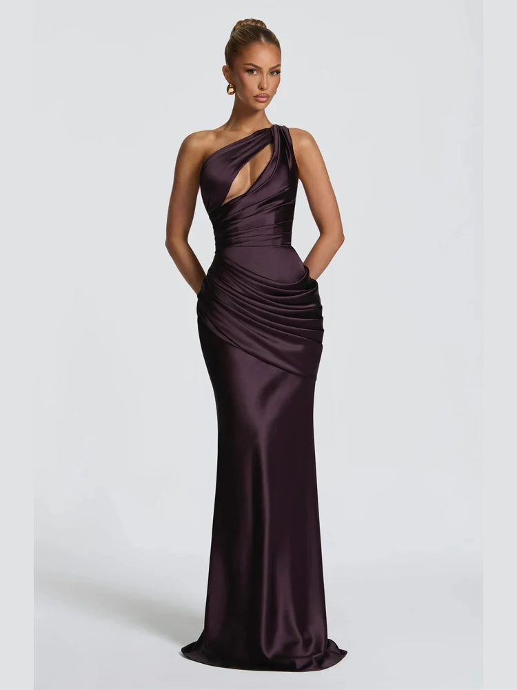 Elegant Solid Pleated Halter Women's Dress Fashion Sleeveless Backless Waist-cinching Split Maxi Dresses Summer Party Gowns 2026