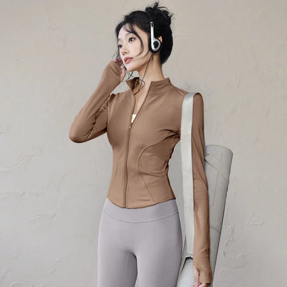 Sunscreen Drying Sports Coat Women Tight Top Yoga Jacket Long Sleeve Zipper Jacket Running Fitness Slim Workout Coat Sportswear