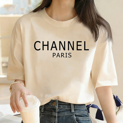 Luxury Brand Womens Casual Elegant Fashion CHANNEL Graphic T-shirt Fashion Harajuku Kawaii T-shirt Women's Y2K Clothing