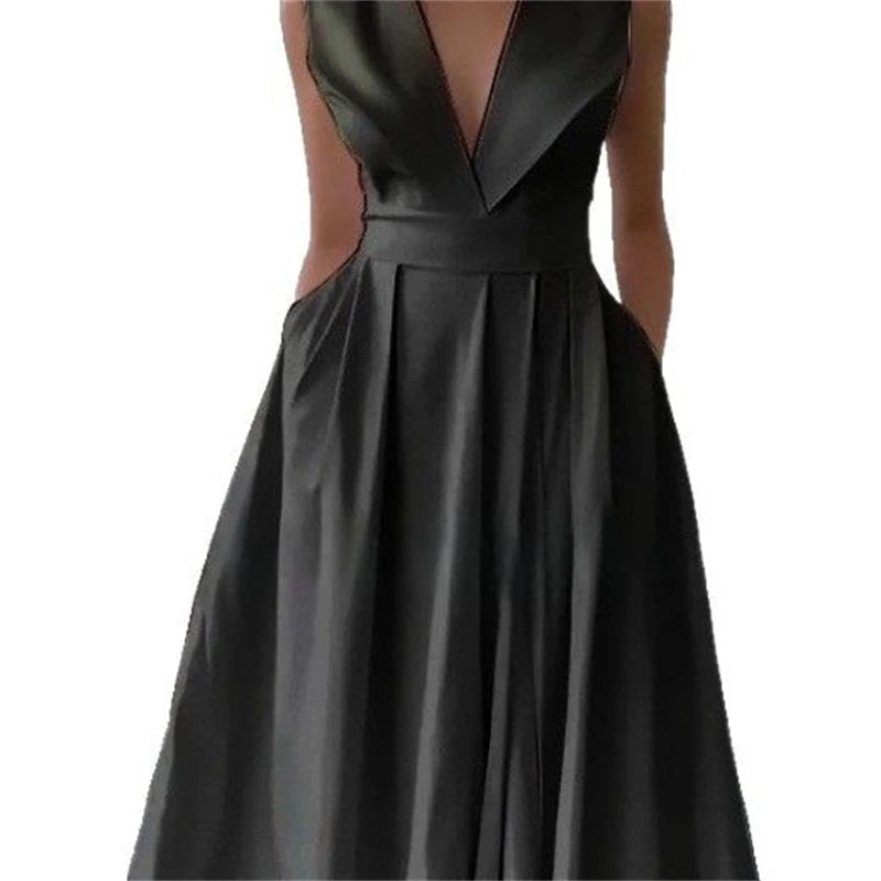 Women's Elegant Evening Cocktail Maxi Dresses 2026 High Waisted Deep V-Neck Sexy Dress For Woman Party Wedding Guest