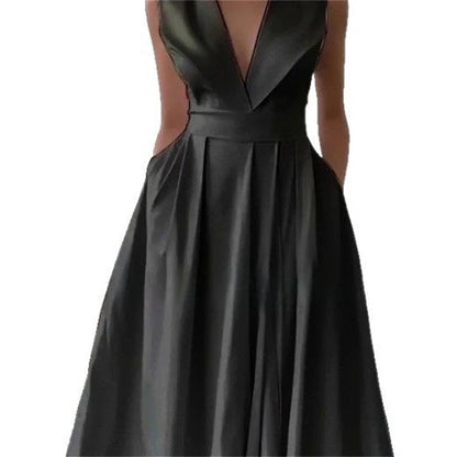 Women's Elegant Evening Cocktail Maxi Dresses 2026 High Waisted Deep V-Neck Sexy Dress For Woman Party Wedding Guest