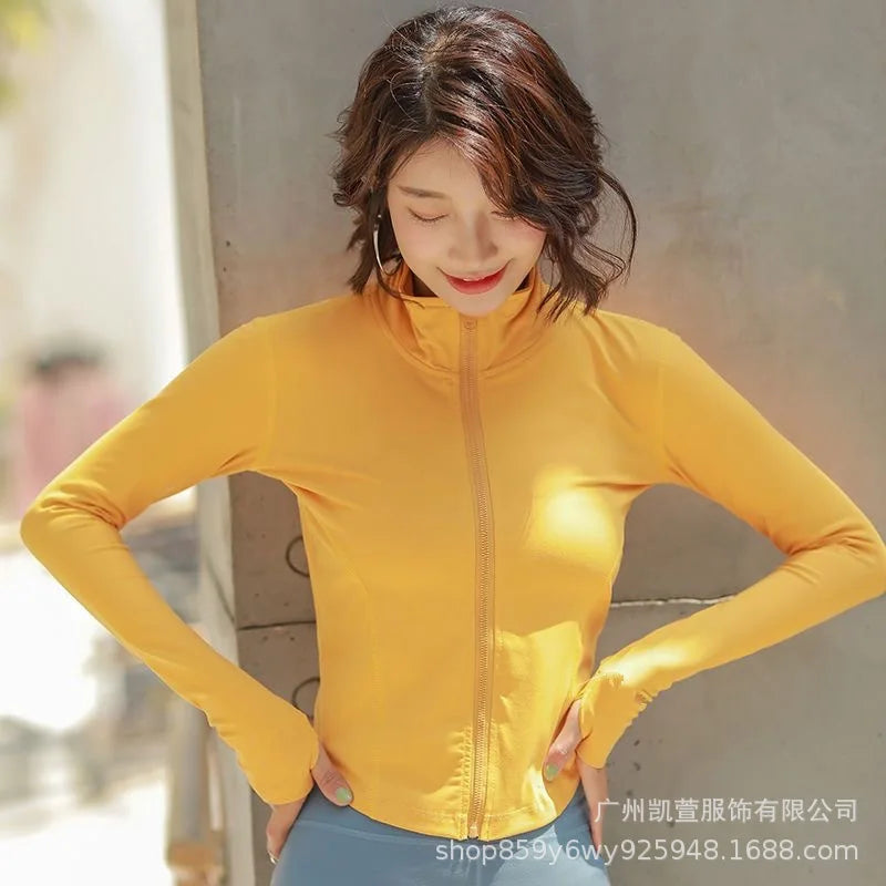 Sunscreen Drying Sports Coat Women Tight Top Yoga Jacket Long Sleeve Zipper Jacket Running Fitness Slim Workout Coat Sportswear