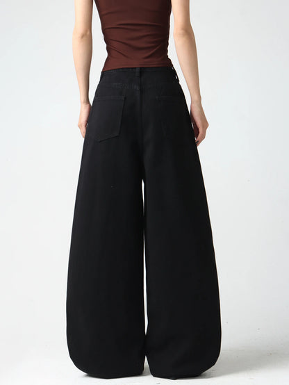 Women's Simple Black Jeans, Stylish High-Waist Pants For Going Out, Comfortable, Loose, Soft, Breathable, Everyday Versatile Wide-Leg Pants