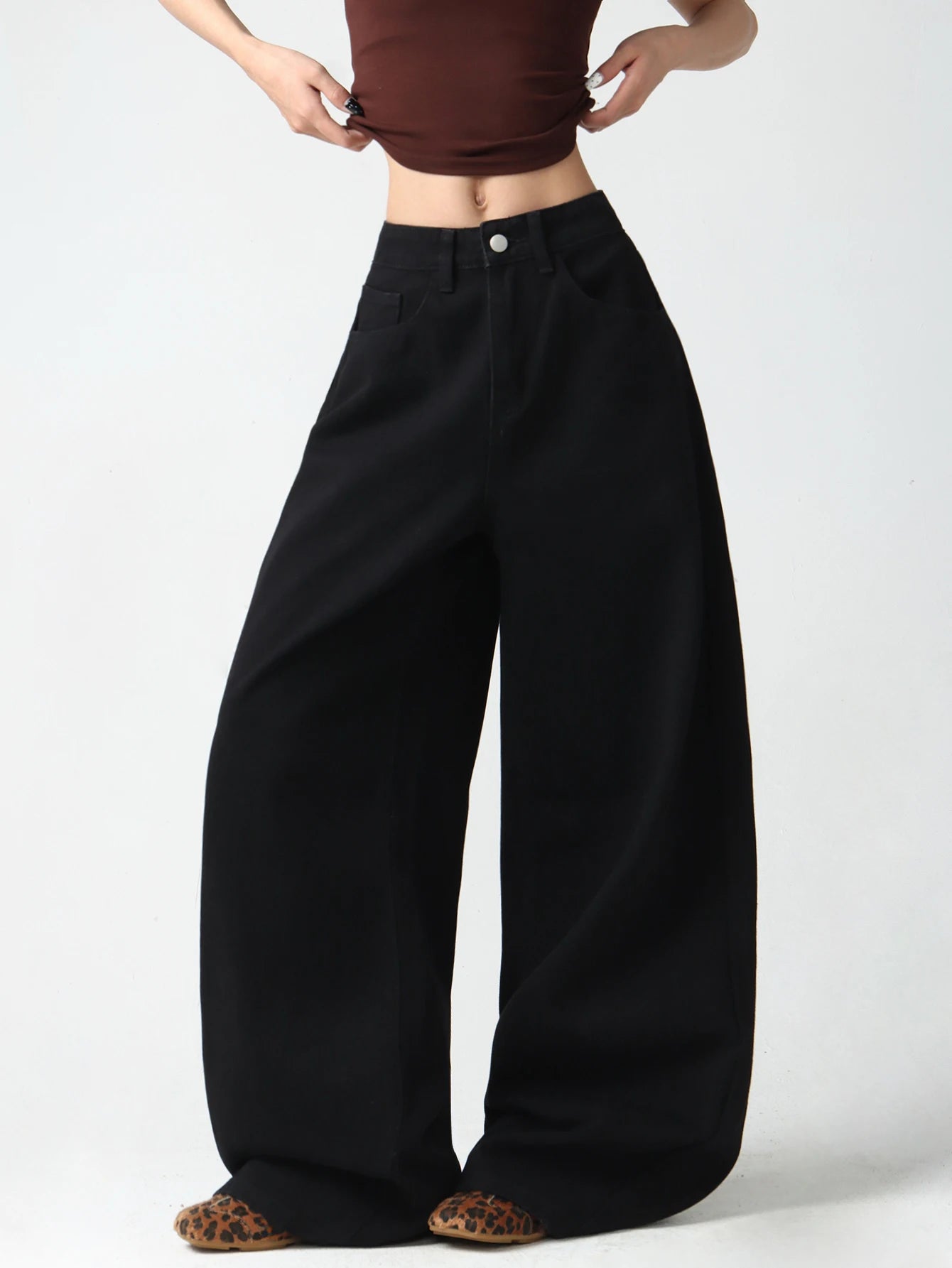 Women's Simple Black Jeans, Stylish High-Waist Pants For Going Out, Comfortable, Loose, Soft, Breathable, Everyday Versatile Wide-Leg Pants