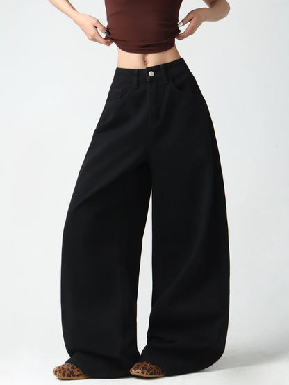 Women's Simple Black Jeans, Stylish High-Waist Pants For Going Out, Comfortable, Loose, Soft, Breathable, Everyday Versatile Wide-Leg Pants