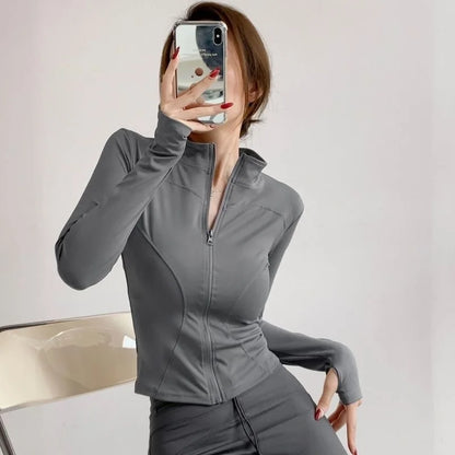 Sunscreen Drying Sports Coat Women Tight Top Yoga Jacket Long Sleeve Zipper Jacket Running Fitness Slim Workout Coat Sportswear