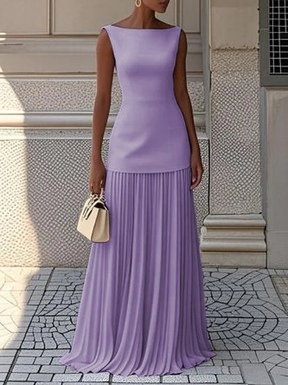 Modigirl  Evening Prom Maxi Dresses for Woman Summer Elegant Sleeveless Pleated Gauze Cocktail Party Wedding Guest Dresses