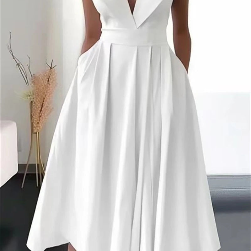 Women's Elegant Evening Cocktail Maxi Dresses 2026 High Waisted Deep V-Neck Sexy Dress For Woman Party Wedding Guest