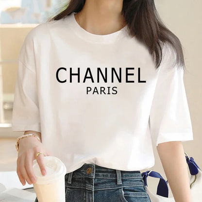 Luxury Brand Womens Casual Elegant Fashion CHANNEL Graphic T-shirt Fashion Harajuku Kawaii T-shirt Women's Y2K Clothing