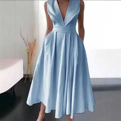 Women's Elegant Evening Cocktail Maxi Dresses 2026 High Waisted Deep V-Neck Sexy Dress For Woman Party Wedding Guest