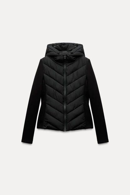 ETJ 2025 new  women's elegant fashion patchwork long sleeve standing collar hooded cotton jacket sport coat 8073227