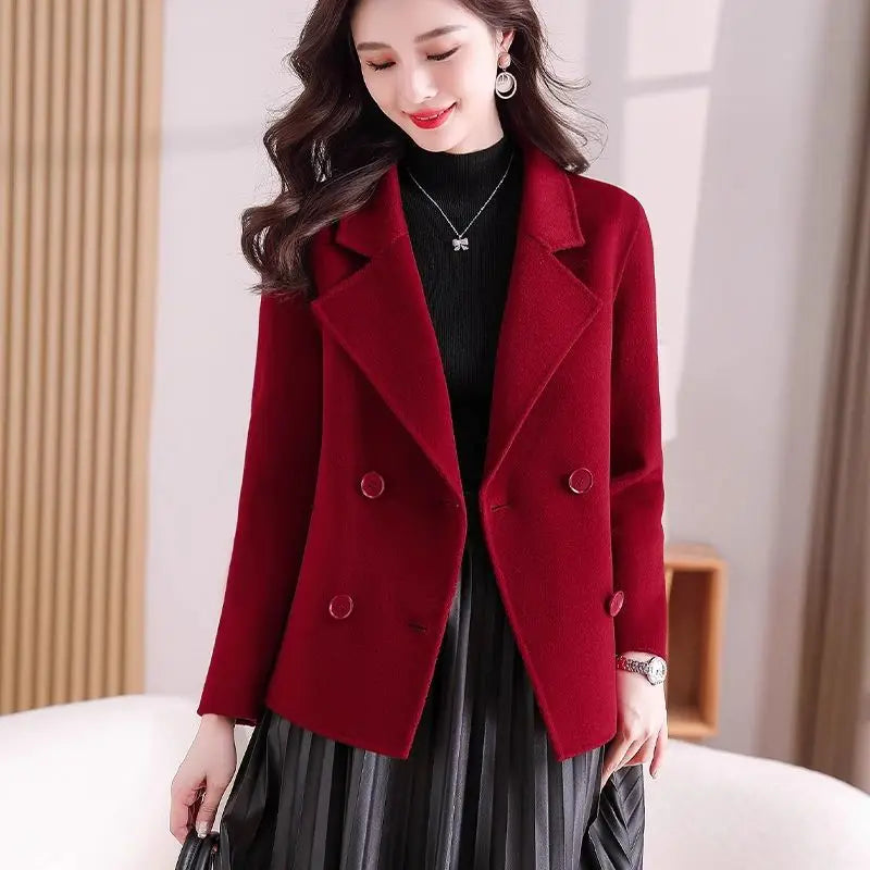 Jacket 2025 Autumn Winter New Woolen Coat Women's Fashion Foreign Jackets Slim Suit Collar Short Outerwear Female Overcoat