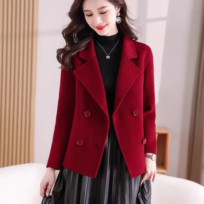 Jacket 2025 Autumn Winter New Woolen Coat Women's Fashion Foreign Jackets Slim Suit Collar Short Outerwear Female Overcoat