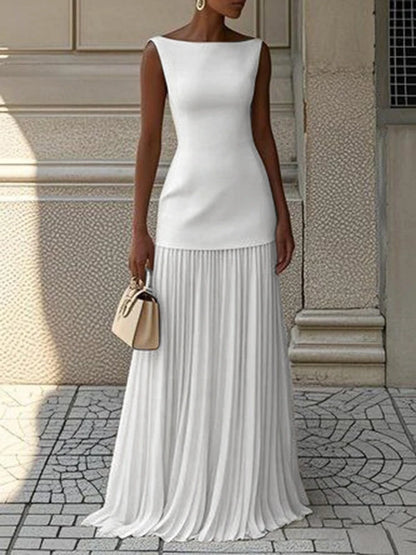 Modigirl  Evening Prom Maxi Dresses for Woman Summer Elegant Sleeveless Pleated Gauze Cocktail Party Wedding Guest Dresses