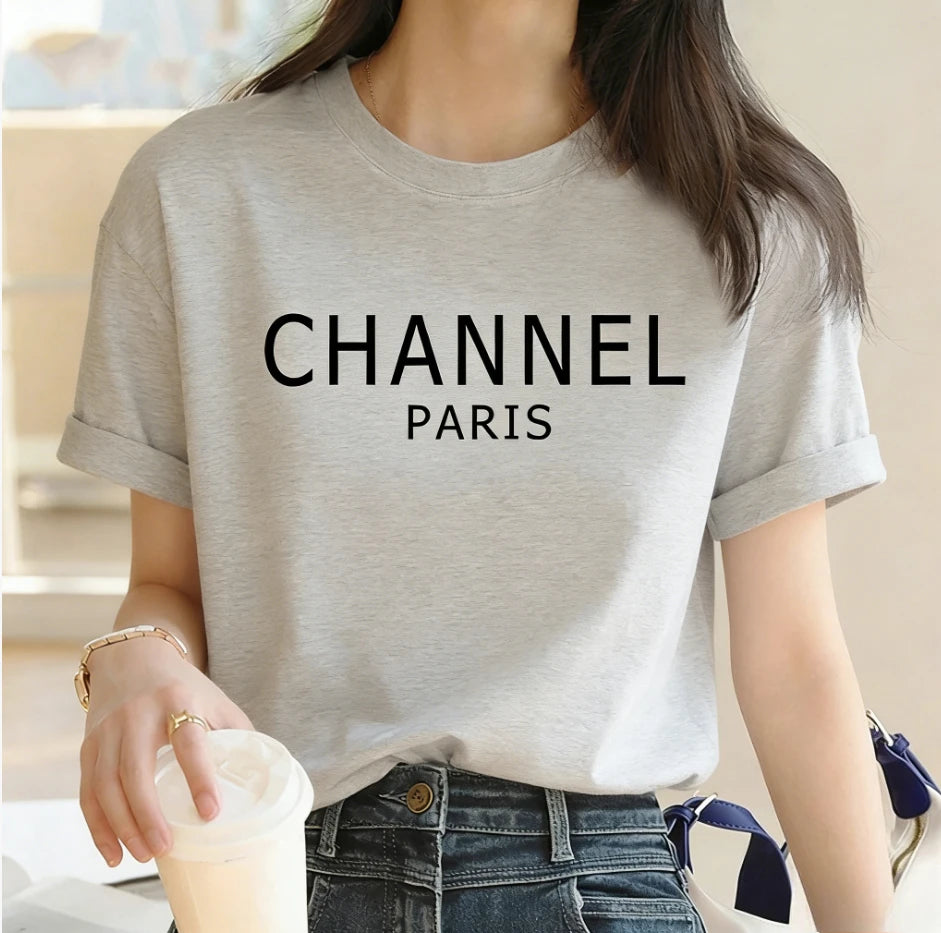 Luxury Brand Womens Casual Elegant Fashion CHANNEL Graphic T-shirt Fashion Harajuku Kawaii T-shirt Women's Y2K Clothing