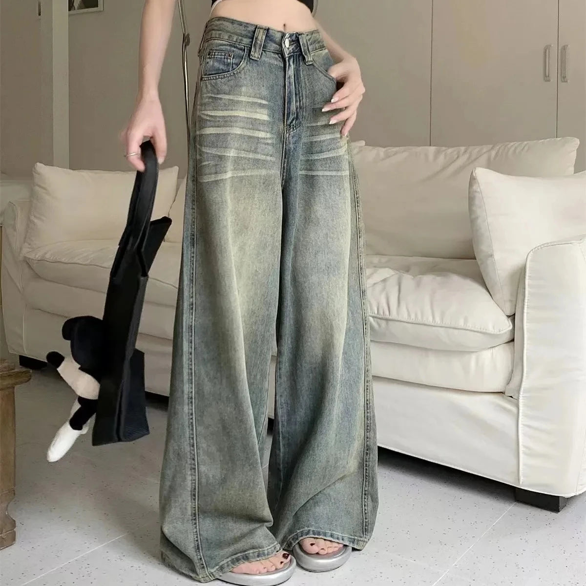 Y2K Loose Straight Leg Jeans Women Trousers Baggy Wide Fit Casual High Waist Retro Washed Vintage Style Women's Jeans Jeans