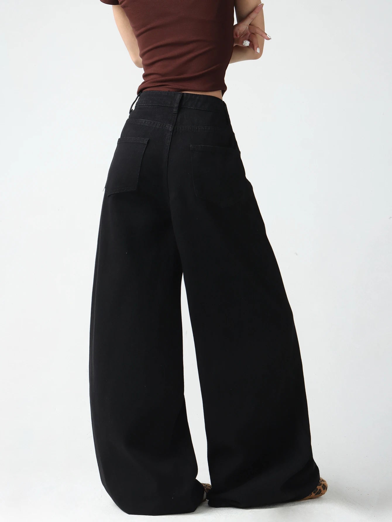 Women's Simple Black Jeans, Stylish High-Waist Pants For Going Out, Comfortable, Loose, Soft, Breathable, Everyday Versatile Wide-Leg Pants