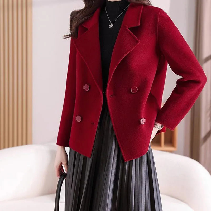 Jacket 2025 Autumn Winter New Woolen Coat Women's Fashion Foreign Jackets Slim Suit Collar Short Outerwear Female Overcoat