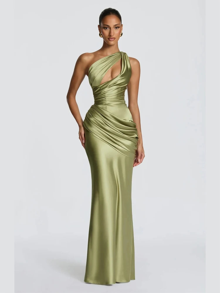 Elegant Solid Pleated Halter Women's Dress Fashion Sleeveless Backless Waist-cinching Split Maxi Dresses Summer Party Gowns 2026