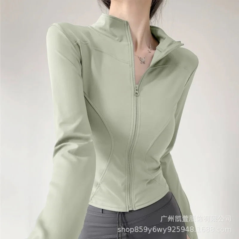 Sunscreen Drying Sports Coat Women Tight Top Yoga Jacket Long Sleeve Zipper Jacket Running Fitness Slim Workout Coat Sportswear
