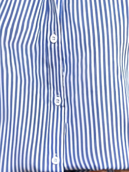 Plus Size 2025 Casual Women Blue Striped Sleeveless Shirt Oversize Breathable Female Clothing Office Lady Summer New Arrival Top