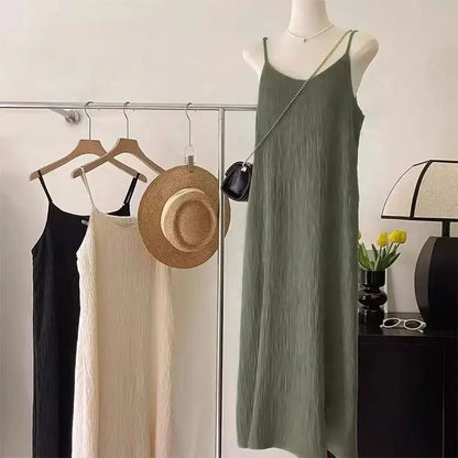 Cami Maxi Dress, French Style Loose Fit Sleeveless Casual Vacation Daily Summer Long Dress