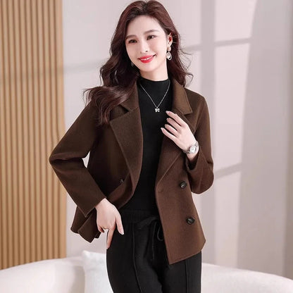 Jacket 2025 Autumn Winter New Woolen Coat Women's Fashion Foreign Jackets Slim Suit Collar Short Outerwear Female Overcoat