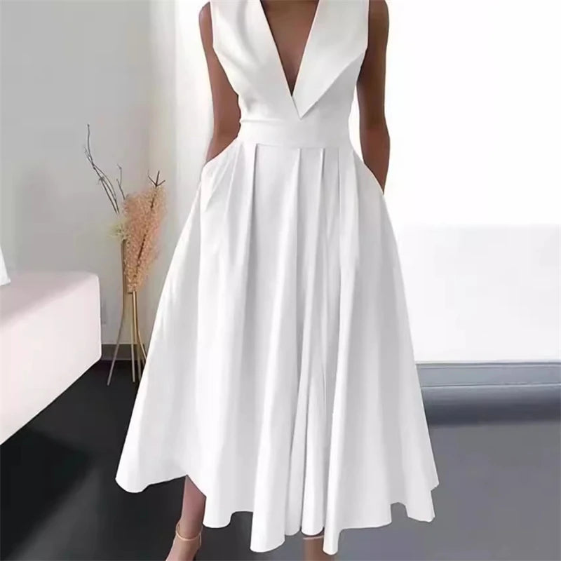 Women's Elegant Evening Cocktail Maxi Dresses 2026 High Waisted Deep V-Neck Sexy Dress For Woman Party Wedding Guest