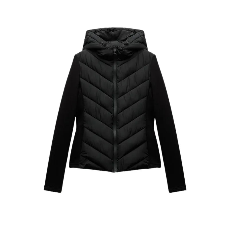 ETJ 2025 new  women's elegant fashion patchwork long sleeve standing collar hooded cotton jacket sport coat 8073227