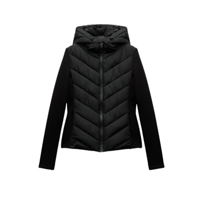 ETJ 2025 new  women's elegant fashion patchwork long sleeve standing collar hooded cotton jacket sport coat 8073227