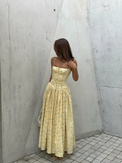 Mingmingxi Women Long Floral Print Spaghetti Strap Maxi Dress Summer Elegant Lace Up Dress Flowy Holiday Party Beach Wear Dress