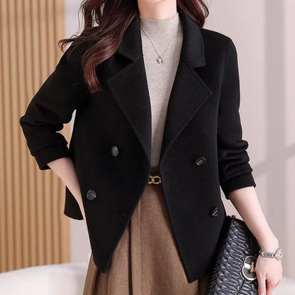 Jacket 2025 Autumn Winter New Woolen Coat Women's Fashion Foreign Jackets Slim Suit Collar Short Outerwear Female Overcoat