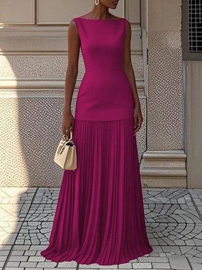 Modigirl  Evening Prom Maxi Dresses for Woman Summer Elegant Sleeveless Pleated Gauze Cocktail Party Wedding Guest Dresses