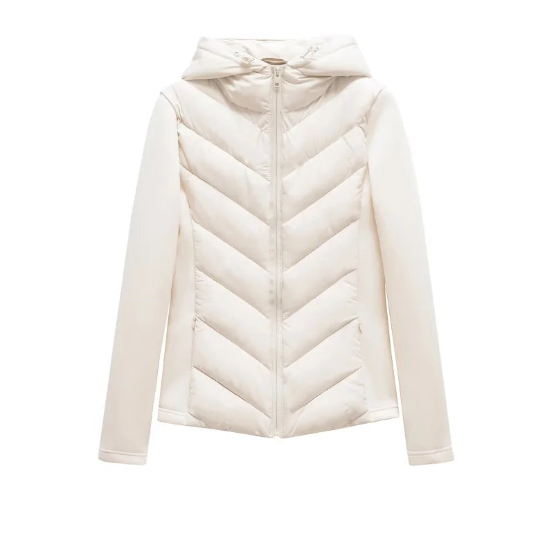 ETJ 2025 new  women's elegant fashion patchwork long sleeve standing collar hooded cotton jacket sport coat 8073227