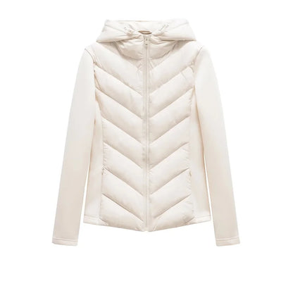 ETJ 2025 new  women's elegant fashion patchwork long sleeve standing collar hooded cotton jacket sport coat 8073227