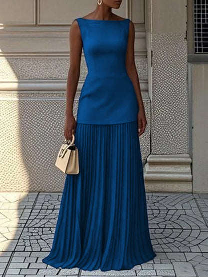 Modigirl  Evening Prom Maxi Dresses for Woman Summer Elegant Sleeveless Pleated Gauze Cocktail Party Wedding Guest Dresses