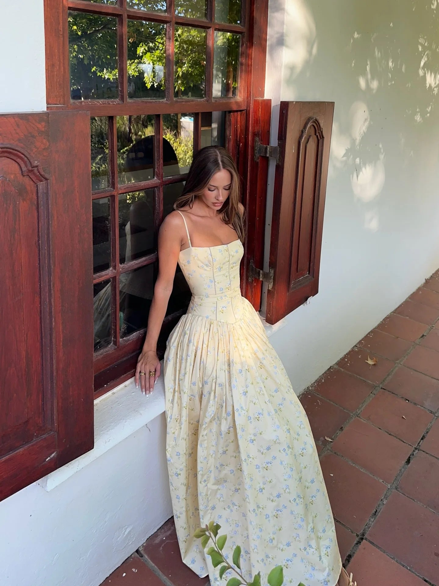 Mingmingxi Women Long Floral Print Spaghetti Strap Maxi Dress Summer Elegant Lace Up Dress Flowy Holiday Party Beach Wear Dress