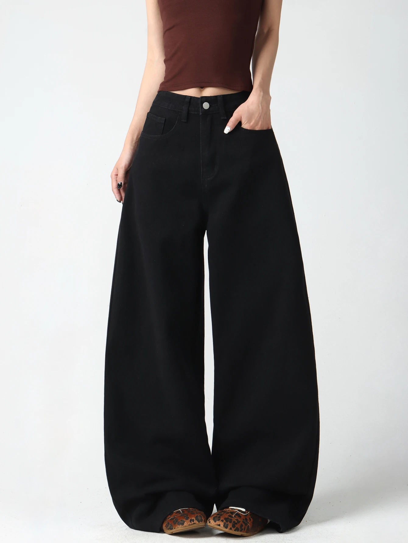 Women's Simple Black Jeans, Stylish High-Waist Pants For Going Out, Comfortable, Loose, Soft, Breathable, Everyday Versatile Wide-Leg Pants